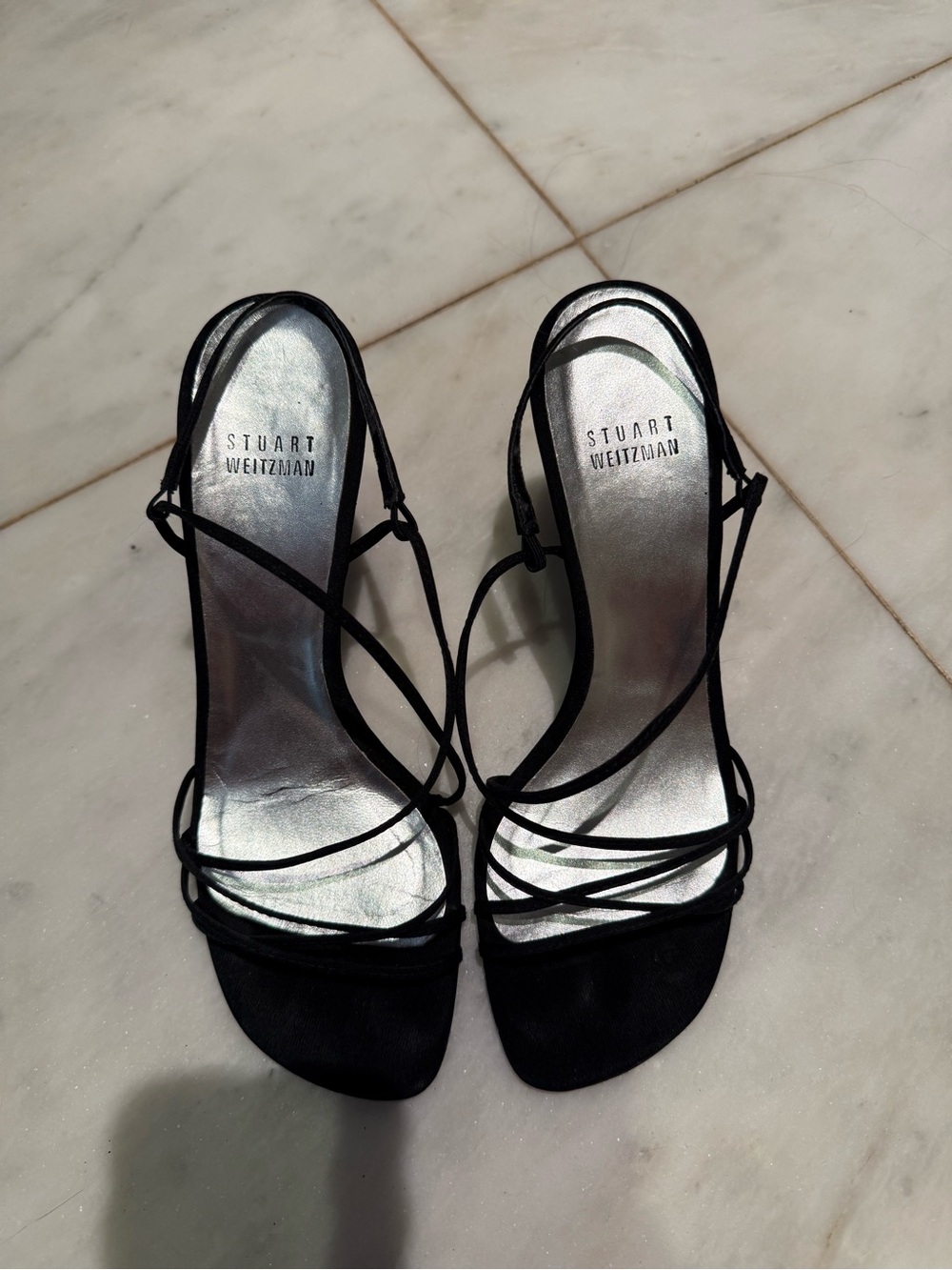 Stuart Weitzman Black Strappy Sling Sandals